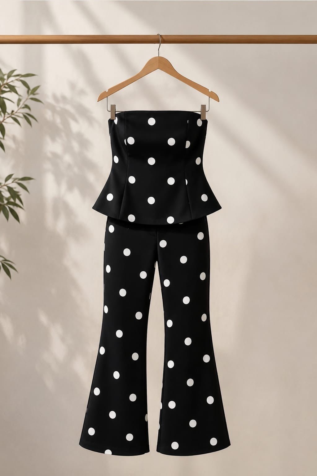 Polka Dot Peplum Top & Flare Pants Set